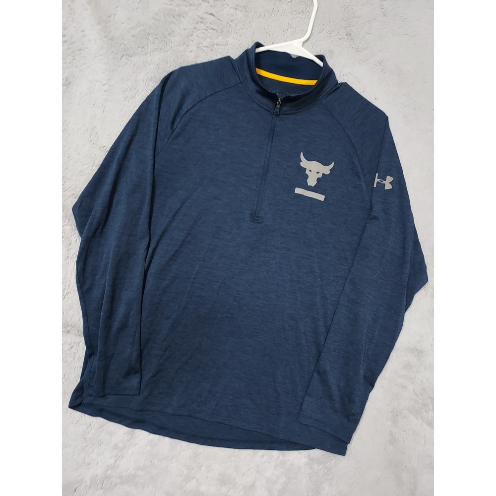 Under Armour Pullover Mens Large Project Rock Quarter Zip Blue Jersey Gym L